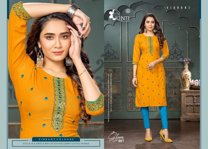 Kinti Glam Girl 8 Embroidery Straight Cut Wholesale Kurtis